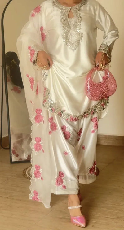 Designer Japan Satin Farshi Salwar Suit - Heavy Embroidery for Women