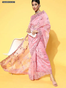 Designer Khadi Organza Silk Saree - Heavy Embroidery for Party Wear Women