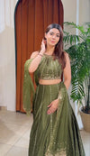 Designer Mahendi Green Lehenga - Heavy Embroidery Wedding Wear for Women