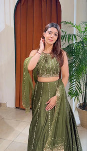 Designer Mahendi Green Lehenga - Heavy Embroidery Wedding Wear for Women
