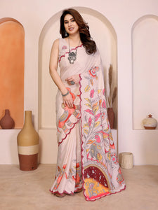 Designer Manipuri Kalamkari Saree - Mirror Work Elegance for Women