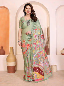 Designer Manipuri Kalamkari Saree with Mirror Work Border