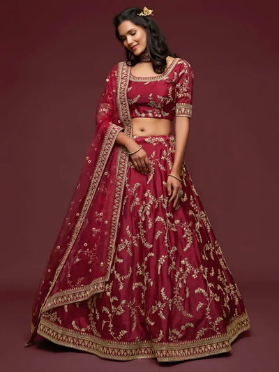 Designer Maroon Embroidered Lehenga Choli - Heavy Work Ethnic Wear for Wedding