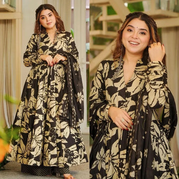 Designer Maslin Cotton Anarkali Suit - Digital Print Festive Wear