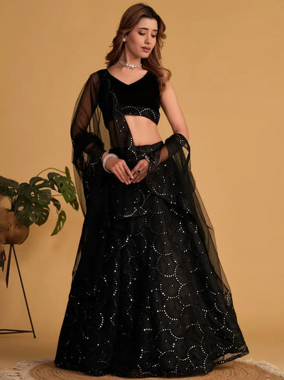 Designer Midnight Black Lehenga - Heavy Sequin Work for Wedding Season