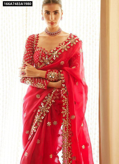 Designer Mirror Work Georgette Saree for Women | Party Wear