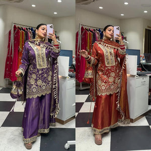 Designer Mirror Work Kurti Plazzo Set for Women | Wedding Season