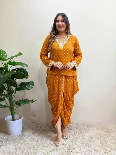 Designer Muslin Silk Dhoti Cord Set - Festive Wear Outfit for Women