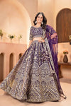 Exclusive Deep Purple Net Lehenga Choli with Heavy Sequin and Zari Embroidery for Weddings