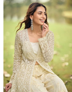 Designer Net Plazzo Suit - Heavy Embroidered Festive Wear for Women