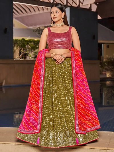 Designer Olive Radiance Sequin Lehenga - Festive Wear for Women