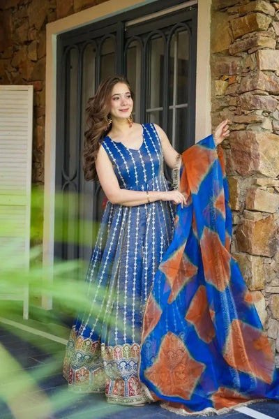 Designer Organza Silk Gown - Best Party Wear Gown with Dupatta for Women