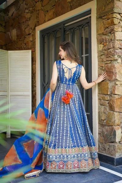 Designer Organza Silk Gown - Best Party Wear Gown with Dupatta for Women