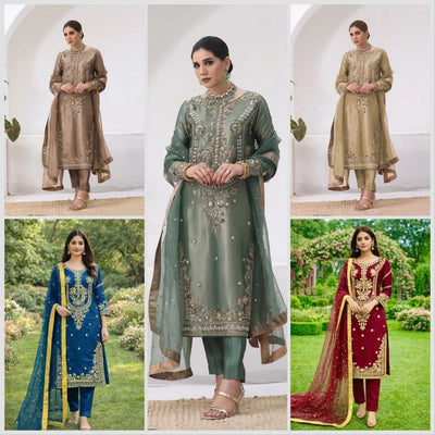 Designer Pakistani GMY Silk Suit Set - Embroidered Ready-to-Wear for Women