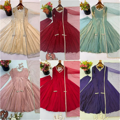 Designer Party Wear Gown - Heavy Mirror Work Ethnic Set for Women