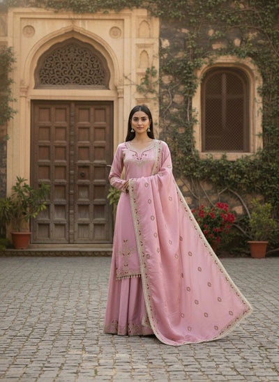 Designer Party Wear Plazzo Suit Set for Women | Embroidered Chinnon