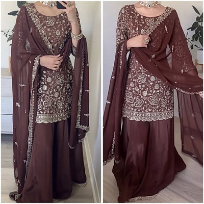 Designer Party Wear Women's Top-Plazzo & Dupatta Set | Festive Elegance