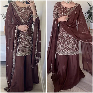 Designer Party Wear Women's Top-Plazzo & Dupatta Set | Festive Elegance