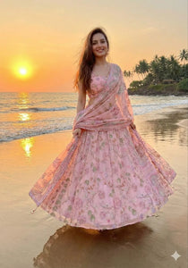 Designer Peach Taby Silk Lehenga - Heavy Embroidered Wedding