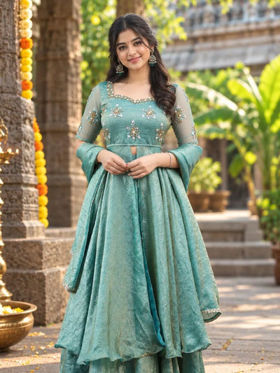 Designer Peplum Lehenga Choli - Handcrafted Maggam Work Festive Wear