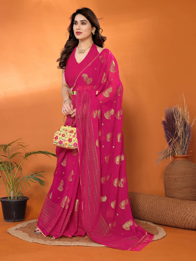 Designer Pink Georgette Saree - Foil Work Festive Wear for Women