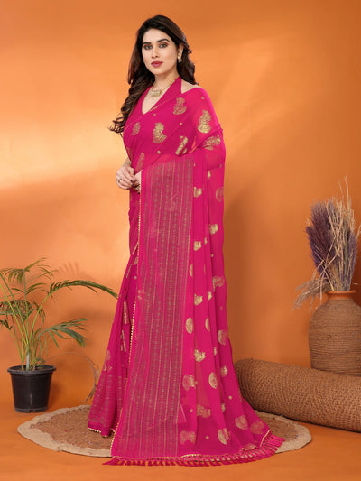 Designer Pink Georgette Saree - Foil Work Festive Wear for Women