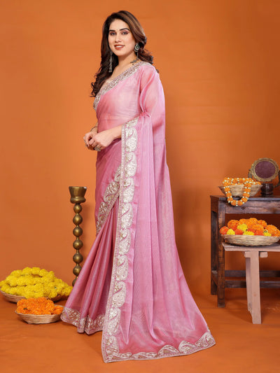 Designer Pink Shiffon Saree - Elegant Embroidery for Festive & Occasional Wear
