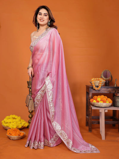 Designer Pink Shiffon Saree - Elegant Embroidery for Festive & Occasional Wear