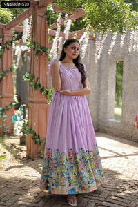 Designer Print Dola Silk Gown for Women | Elegant Party Wear