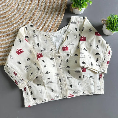 Designer Pure Cotton Block Print Blouse - Festive Wear for Women