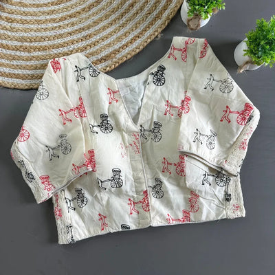 Designer Pure Cotton Block Print Blouse - Festive Wear for Women
