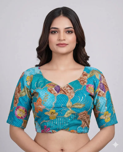 Designer Pure Viscose Embroidered Blouse - Padded Sweetheart Neck Festive Wear