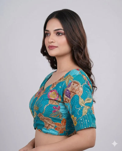 Designer Pure Viscose Embroidered Blouse - Padded Sweetheart Neck Festive Wear