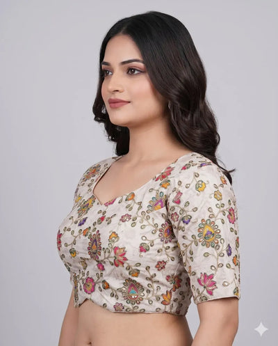 Designer Pure Viscose Embroidered Blouse - Sweetheart Neck Festive Wear