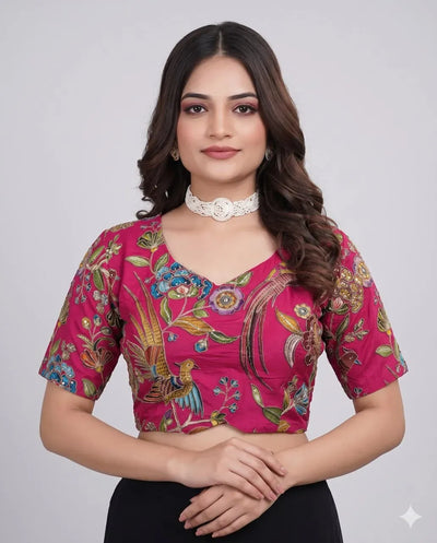 Designer Pure Viscose Embroidered Blouse - Sweetheart Neck Festive Wear