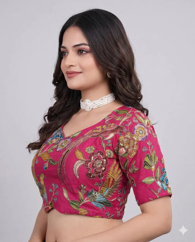 Designer Pure Viscose Embroidered Blouse - Sweetheart Neck Festive Wear