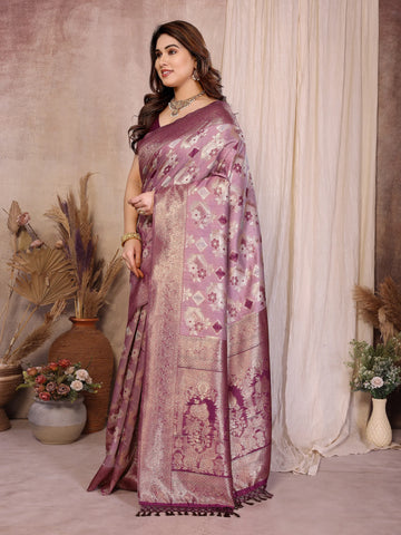 Designer Purple Jacquard Cotton Saree - Zari Weaving for Festive & Party Wear