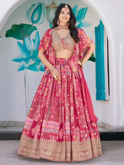 Designer Rani Pink Lehenga Choli - Floral Print Wedding Collection