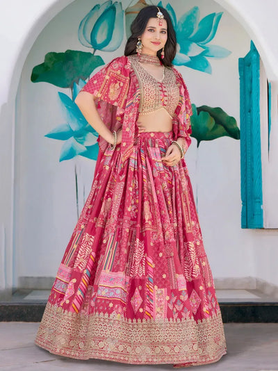 Designer Rani Pink Lehenga Choli - Floral Print Wedding Collection