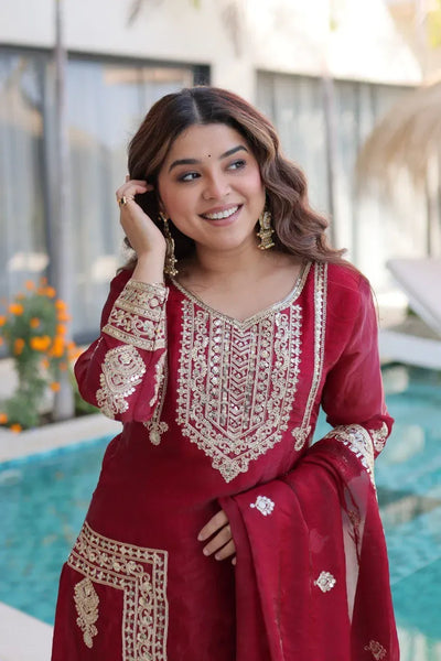 Designer Readymade Suit Set - Fendi Silk with Sequin Work for Women