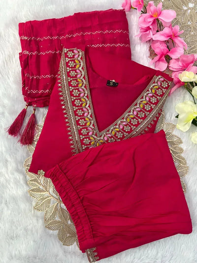 Designer Roman Silk Kurti Set - Elegant Embroidery for Festive Wear