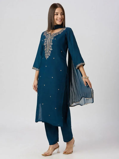 Designer Roman Silk Kurti Set - Elegant Embroidery for Women