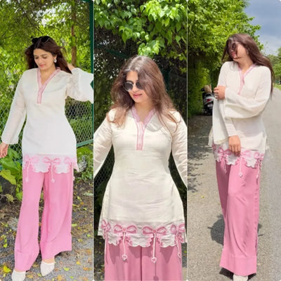 Designer Roman Silk Palazzo Set - Elegant Ethnic Wear for Women