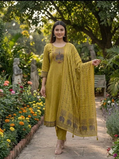 Designer Roman Silk Suit Set - Festive Wear Kurti with Chanderi Dupatta