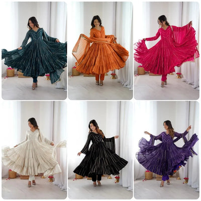 Designer Ruffle Gown - Festive Chanderi Ethnic Wear for Women