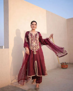 Designer Satin Silk Kurti Set - Elegant Embroidery for Parties & Festivals