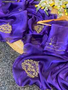 Designer Satin Silk Saree - Khatli Handwork for Party Wear Women