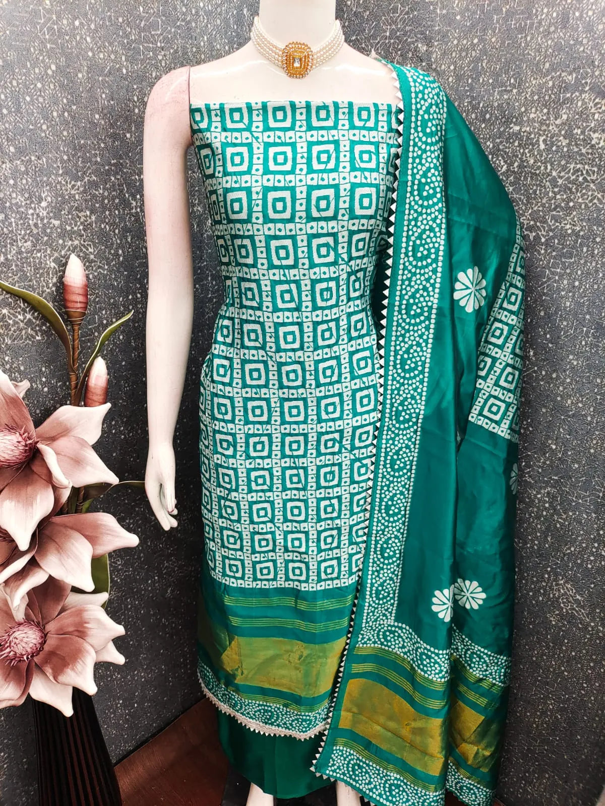 gaji silk dress material Pure Gaji Silk Dress Material - Khatri Bandhani