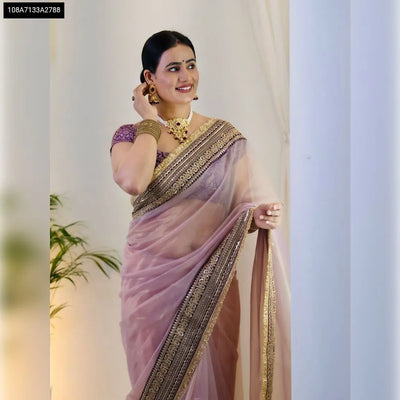 Lavender Designer Sequin & Dori Embroidered Net Saree for Women - Festive & Ethnic Wear Online