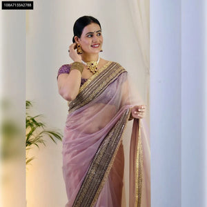 Lavender Designer Sequin & Dori Embroidered Net Saree for Women - Festive & Ethnic Wear Online